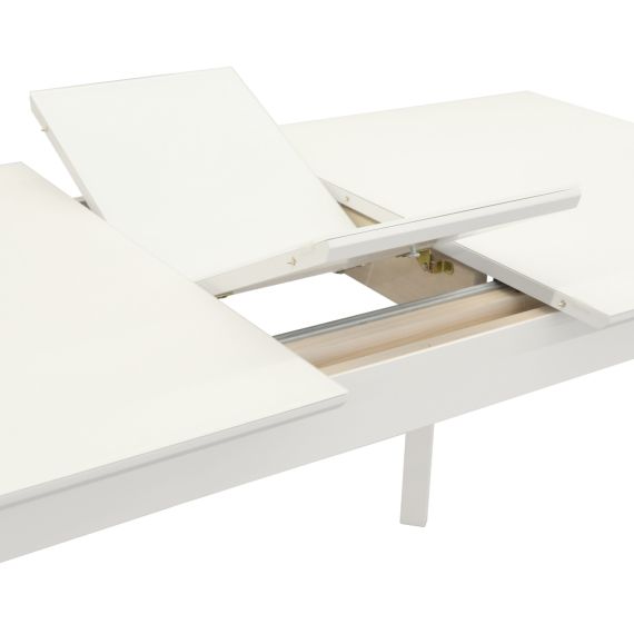 MASĂ EXTENSIBILĂ MG-A05 WHITE GLASS+WHITE LEGS 120/150X75