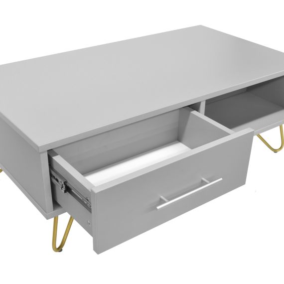 MĂSUȚĂ CAFEA CU 2 SERTARE MIA GREY/GOLD