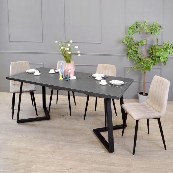 MASĂ FRIDA MARMURĂ NEAGRĂ+BLACK LEGS 180X90