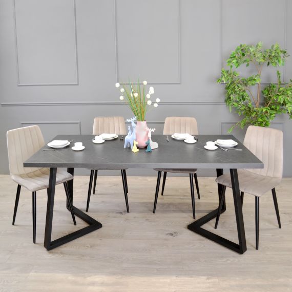 MASĂ FRIDA MARMURĂ NEAGRĂ+BLACK LEGS 180X90