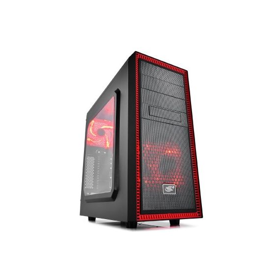 CARCASA DEEPCOOL TESSERACT SW-RD / W/OPSU / SIDE PANEL / 2X 120MM RED LED FAN / ATX / BLACK/RED