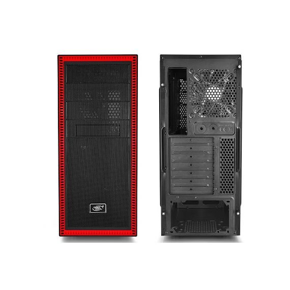 CARCASA DEEPCOOL TESSERACT SW-RD / W/OPSU / SIDE PANEL / 2X 120MM RED LED FAN / ATX / BLACK/RED