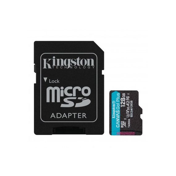 КАРТА ПАМЯТИ MICROSD 128GB KINGSTON CANVAS GO PLUS GEN 4, A2, UP TO 200MB/S, + SD ADAPTER