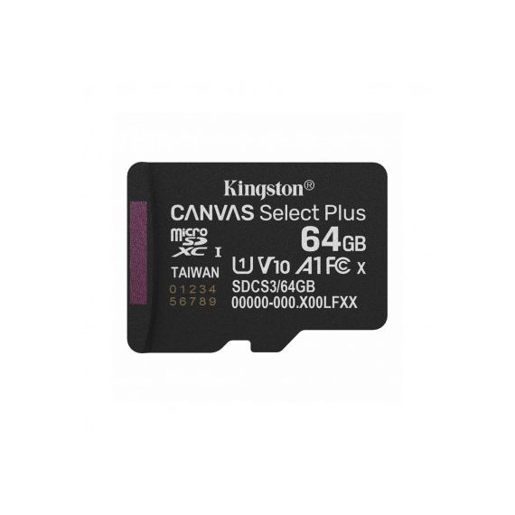 КАРТА ПАМЯТИ MICROSD  64GB KINGSTON CANVAS SELECT PLUS, 150MB/S + SD ADAPTER