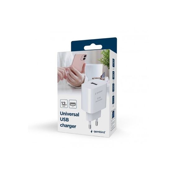 УНИВЕРСАЛЬНОЕ USB-ЗАРЯДНОЕ УСТРОЙСТВО GEMBIRD TA-UC-1A12-01, 5 V / 2.4 A, WHITE