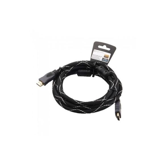 CABLE HDMI - 1.5M - BRACKTON "PROFESSIONAL" K-HDE-BKR-0150.BS, 1.5 M, HIGH SPEED HDMI® CABLE WITH ETHERNET, MALE-MALE, 4K 60P, BRAID 100% COPPER 2160P, GOLDEN CONTACTS, TRIPLE SHIELDED, 2 FERRITES,DUST CAPS, BLACK/SILVER NYLON SLEEVE