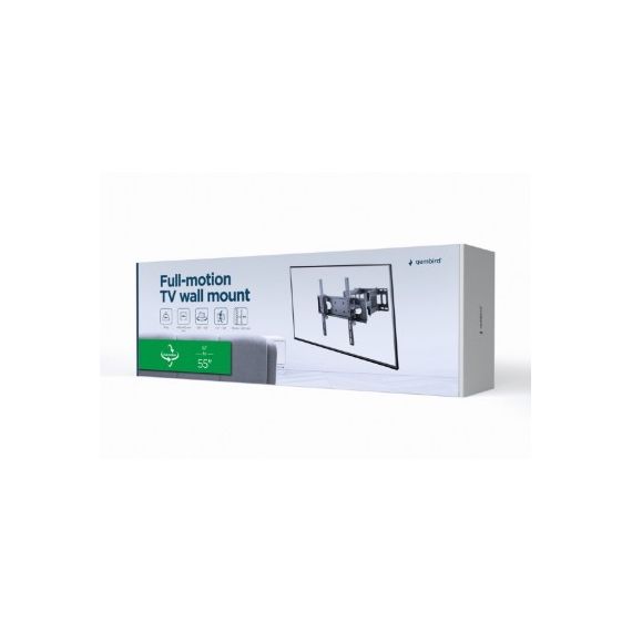 FULL-MOTION TV-WALL MOUNT FOR 32 -55”- GEMBIRD ”WM-55ST-04”, ALLOWS UP TO 60 DEGREES SWIVEL AND 20 DEGREES TILTING, MAX. 35 KG, DISTANCE TO WALL: 78 - 400 MM, MAX. VESA 400 X 400, BLACK