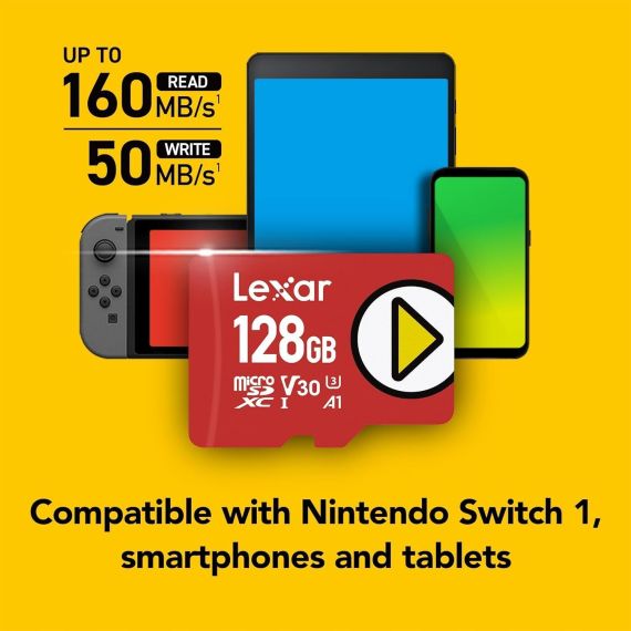 КАРТА ПАМЯТИ 128GB MICROSD CLASS10 A1 UHS-I U1 (V10) LEXAR PLAY
