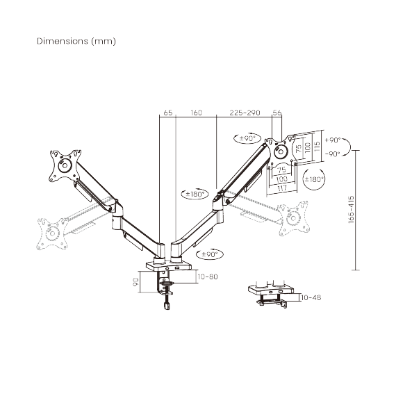 КРЕПЛЕНИЕ МОНИТОРОВ BRATECK LDT97-C024 GAS SPRING DUAL MONITOR ARM FOR 2
