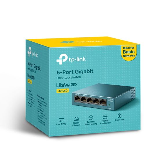 КОММУТАТОР TP-LINK LS105G / 5 PORT / GIGABIT / RJ45 / STEEL CASE, LITEWAVE, GREEN TECHNOLOGY
