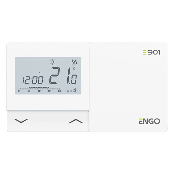 TERMOSTAT PROGRAMABIL ENGO E901, MONTAJ PE PERETE, COMUNICARE PRIN FIR, ECRAN LC