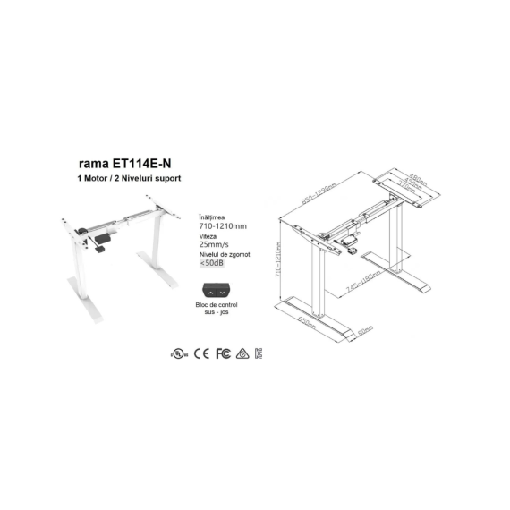 MASA CU SUPORT ELECTRIC ET114 E WH, BLAT PAL0110 ALB, 1400X700 (ET1)