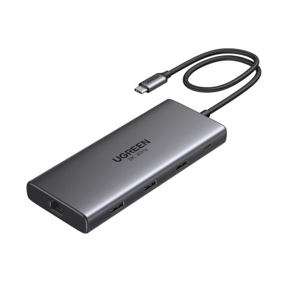 UGREEN HUB 10IN1 USB-C TO 2*HDMI(8K@30HZ)+USB-A3.0+USB-C3.0+2*USB-A2.0+SD/TF+GIGABITRJ45+PD(100W) | CM639, SPACE GRAY