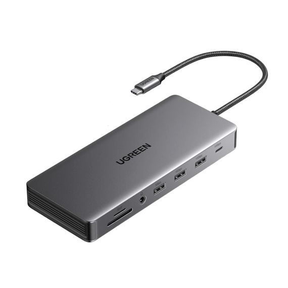 UGREEN HUB 13IN1 USB-C TO 2*HDMI(4K@60HZ)+DP+2*USB-A3.2+USB-C3.2+2*USB-A3.0+SD/TF+GIGABITRJ45+3.5MM+PD(100W) | CM681, SPACE GRAY