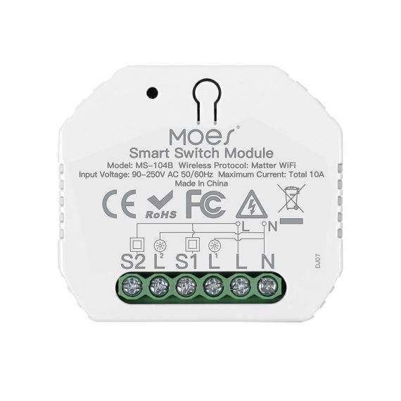 MOES MATTER OVER WI-FI MINI SMART SWITCH MODULE 2 GANG 10A (NEUTRAL WIRE)