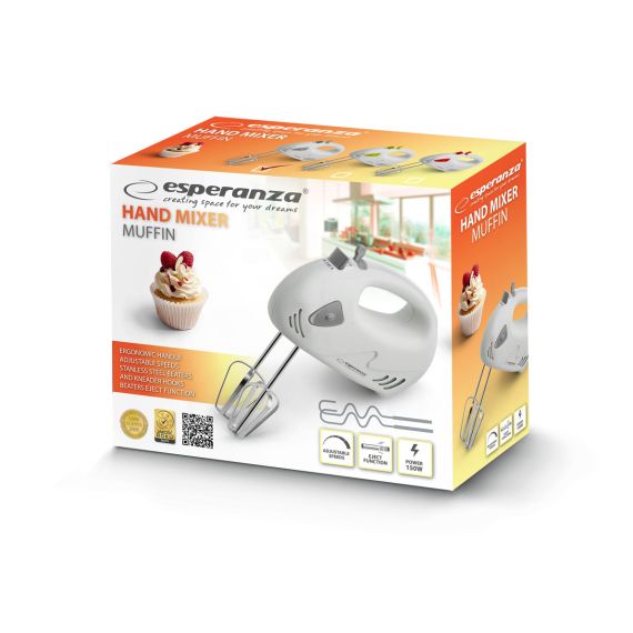 HAND MIXER ESPERANZA MUFFIN EKM007WE,  150W
