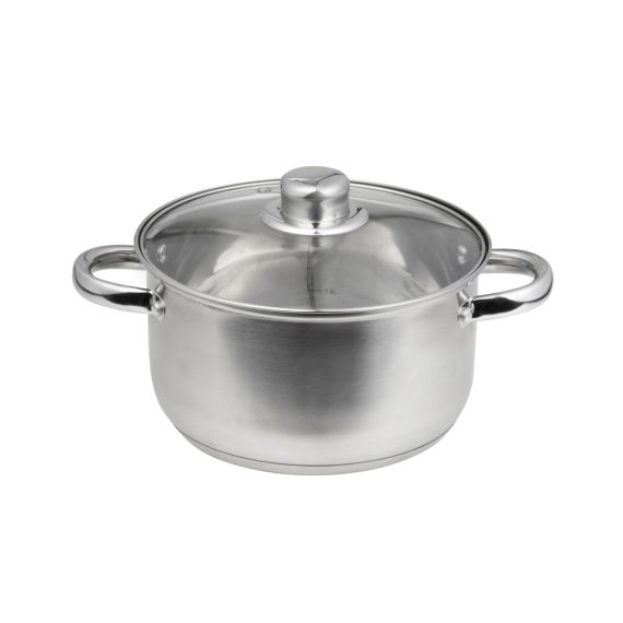 DOMOTTI, POT WITH LID, SANTO, 18 CM, 2.1 L STAINLESS STEEL, TEMPERED GLASS