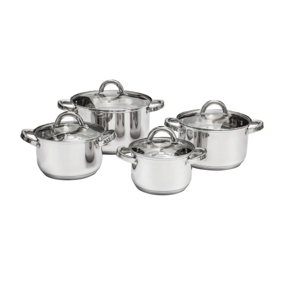 AMBITION, COOKWARE SET 8 PCS WITH LID, BERRY, STAINLESS STEEL, TEMPERED GLASS