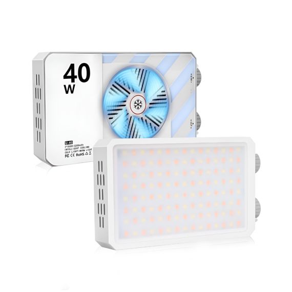 PORTABLE LED VIDEO LIGHT 40W, BI-COLOR (2500K-9000K), RECHARGEABLE BATTERY, WHITE
