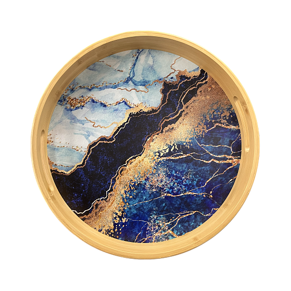 TAVA ROTUNDA CU MINERE DIN BAMBUS CU PRINT, 38 X 38CM, EUROGOLD
