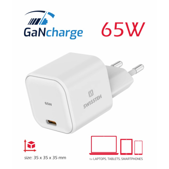UNIVERSAL HOME CHARGER SWISSTEN  GAN 1X USB-C 65W PD WHITE