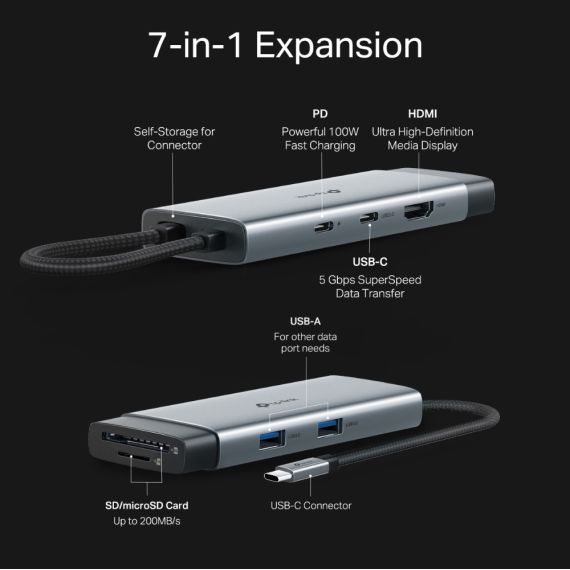 TP-LINK USB TYPE-C 7 IN 1 HUB/DOCKING TP-LINK UH7020C (2XUSB3.0