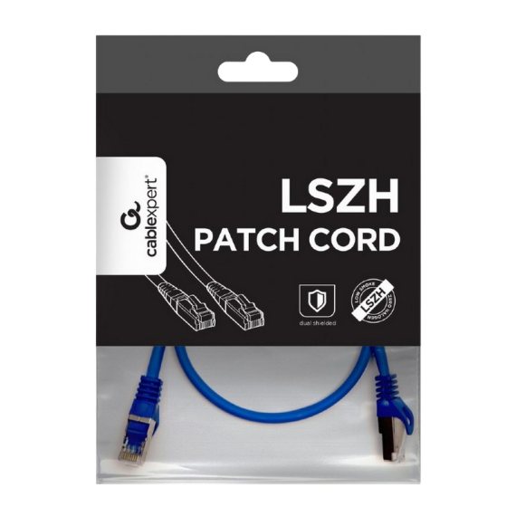 CAT.6A SFTP   0.5M, BLUE, COPPER, PP6A-LSZHCU-B-0.5M, CABLEXPERT, LOW SMOKE...