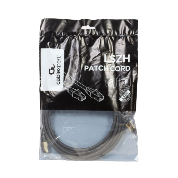 PATCH CORD CAT.8  5.0M, BLACK, PP8-LSZHCU-BK-5M, CABLEXPERT, LOW SMOKE ZERO...