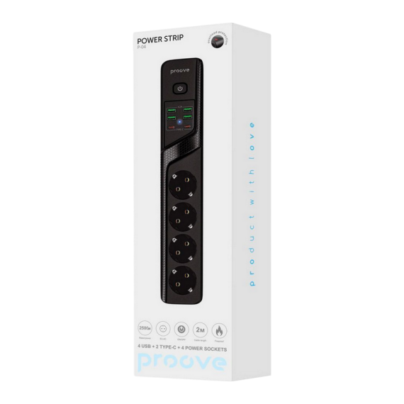 PRELUNGITOR POWER STRIP PROOVE P-04 (4USB+ 2TYPEC) 2M,BLACK