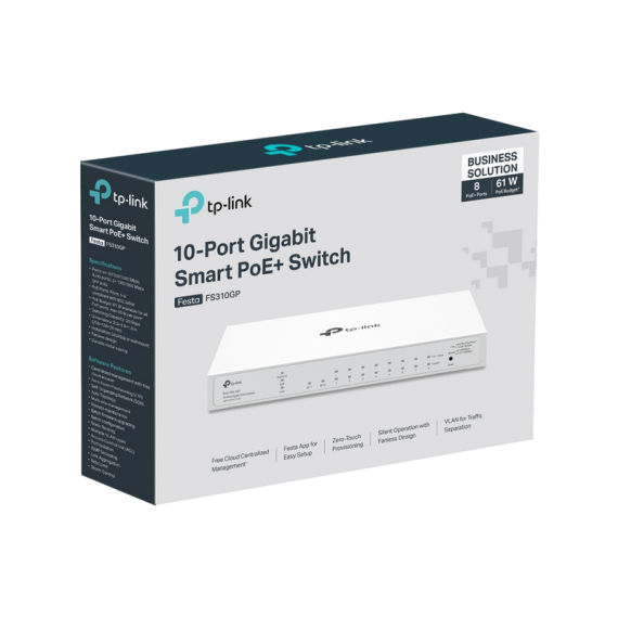 10-PORT 10/100/1000MBPS POE+ SMART SWITCH TP-LINK "FESTA FS310GP", 8XPOE+...