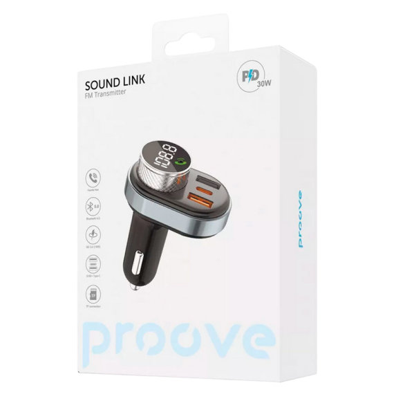 CAR CHARGER PROOVE FM LAUNCHER SOUND LINK 30W (PD+QC3.0) TYPE-C+USB BLACK