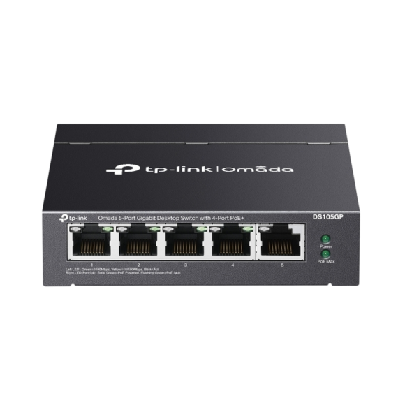 .5-PORT GIGABIT SWITCH TP-LINK "DS105GP", WITH 4-PORT POE, STEEL CASE, 65W...