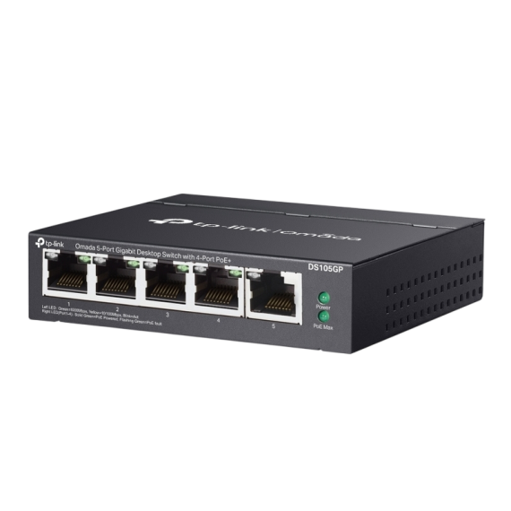 .5-PORT GIGABIT SWITCH TP-LINK "DS105GP", WITH 4-PORT POE, STEEL CASE, 65W...