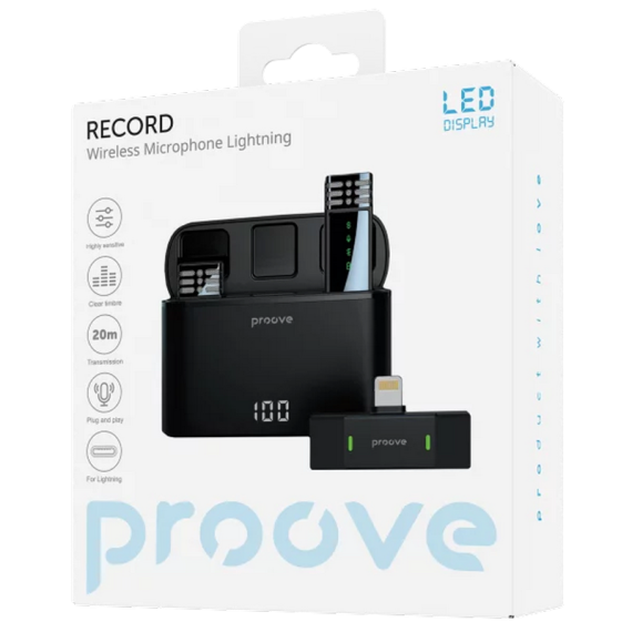 MICROPHONE WIRELESS PROOVE RECORD LIGHTNING (2 MIC),BLACK