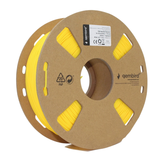 TPE 1.75 MM, FLEXIBLE YELLOW FILAMENT, 1 KG, GEMBIRD 3DP-TPE1.75-01-Y