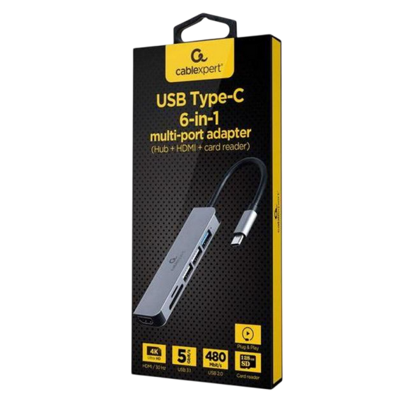 DOCKING STATION GEMBIRD A-CM-COMBO6-02, IN: TYPE-C, OUT: USB3.1, 2*USB2.0,...