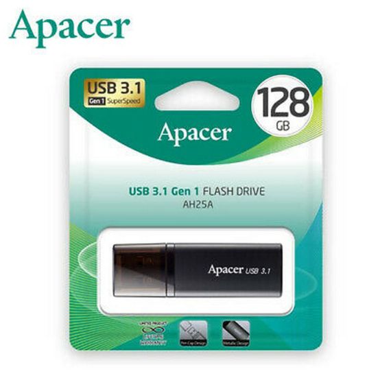 128GB  USB3.1 FLASH DRIVE  APACER "AH25B",  BLACK, MATTE METAL, CLASSIC CAP...