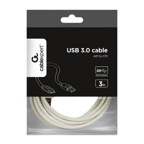 CABLE  TYPE-C / USB3.0, AM/CM, 3.0 M, CABLEXPERT, WHITE, CCP-USB3-AMCM-W-10