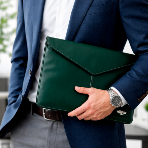 ULTRABOOK SLEEVE BAGGINS, MAGNET, REAL LEATHER FOR 13-14", GREEN