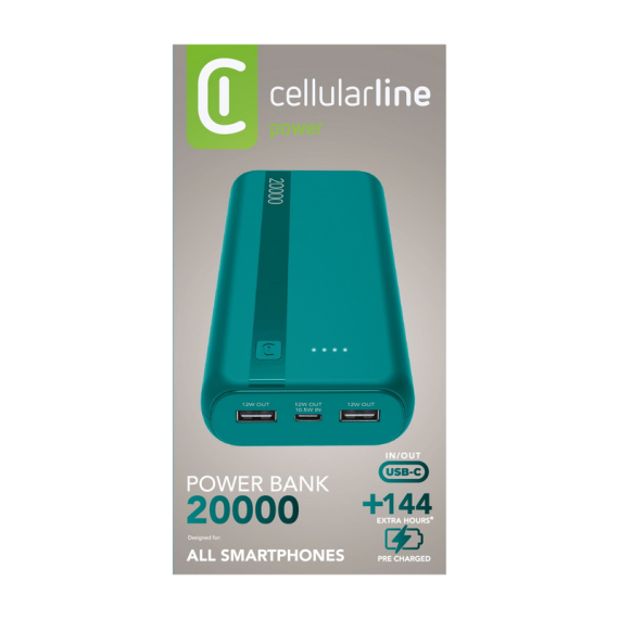 POWER BANK CELLULARLINE 20000MAH, ESSENTIAL, BLUE