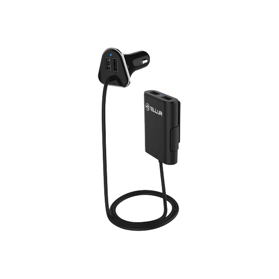 USB CAR CHARGER - TELLUR, 4XUSB (QC 2.4A), CABLE LENGTH 1.8M, BLACK  TLL151141