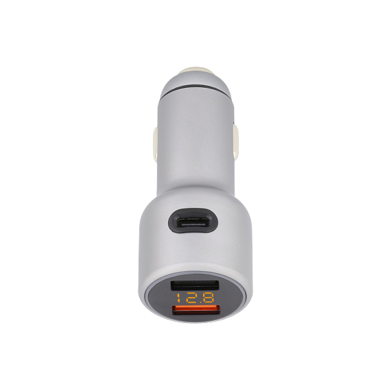 USB CAR CHARGER - TELLUR, CCY3 2XUSB (QC 3.0 + 2.4A), TYPE-C (2.4A), ALUMINIUM ALLOY, DISPLAYS VOLTAGE, WHITE  TLL151161