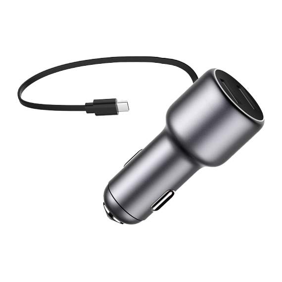 USB CAR CHARGER - TELLUR CCY2, 2XUSB (QC 2.4 + 2.4A), CABLU TYPE-C, SILVER TLL151151