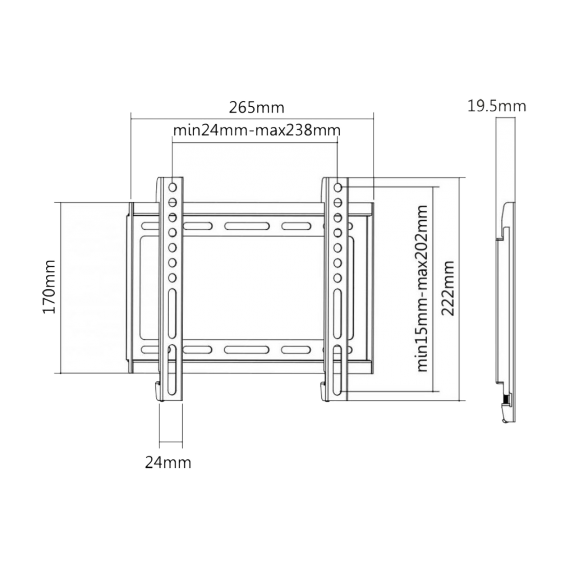 SBOX PLB-2222F SUPORT TV PERETE 23''-42'' ,VESA 75X75 -200 X 200 ,GREUTATE SUPORTATA 35KG