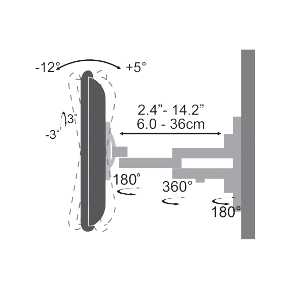 SBOX LCD-223 SUPORT TV PERETE 13''-43'',VESA 200X200,GREUTATE SUPORTATA 20KG,ROTIRE 180°+180°