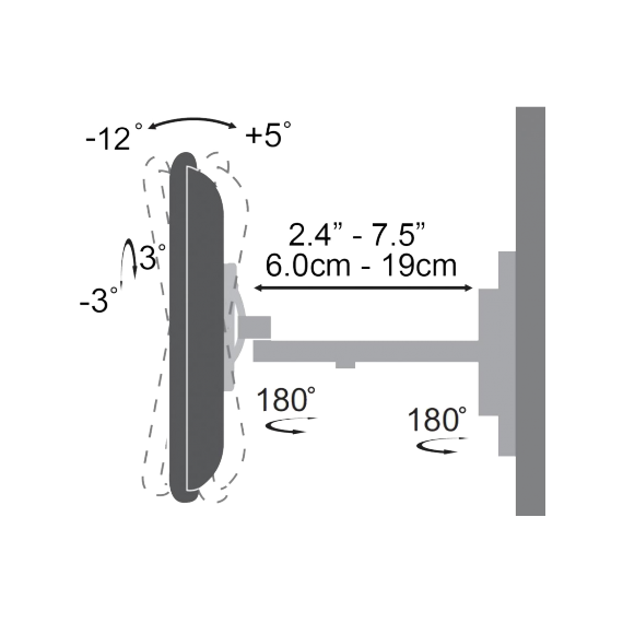 SBOX LCD-221N SUPORT TV PERETE 13''-43'',VESA 200X200,GREUTATE SUPORTATA 20KG,ROTIRE 180°+180°,INCLINATIE -12°, + 5°