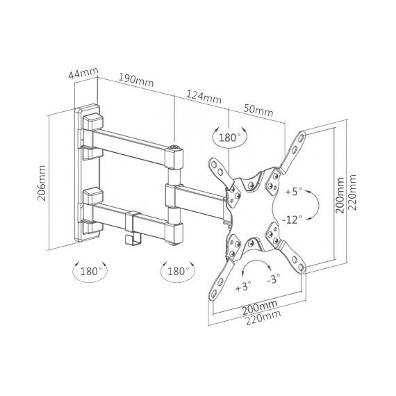 SBOX LCD-223 SUPORT TV PERETE 13''-43'',VESA 200X200,GREUTATE SUPORTATA 20KG,ROTIRE 180°+180°