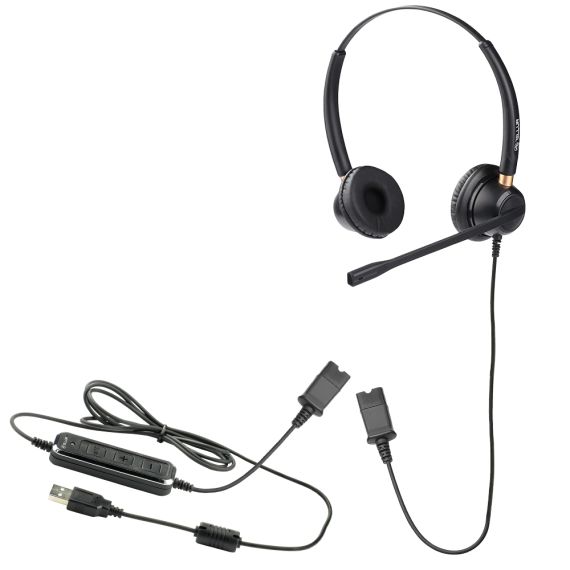 CALL CENTER HEADSET WIRED TELLUR VOICE 520N, QD, BINAURAL, USB, BLACK, TLL411004