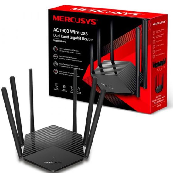MERCUSYS MR50G AC1900 WIRELESS DUAL BAND GIGABIT ROUTER,SPEED: 600 MBPS AT 2.4 GHZ + 1300 MBPS AT 5 GHZ ,SPEC:  6X ANTENNAS, 1X GIGABIT WAN PORT + 2X