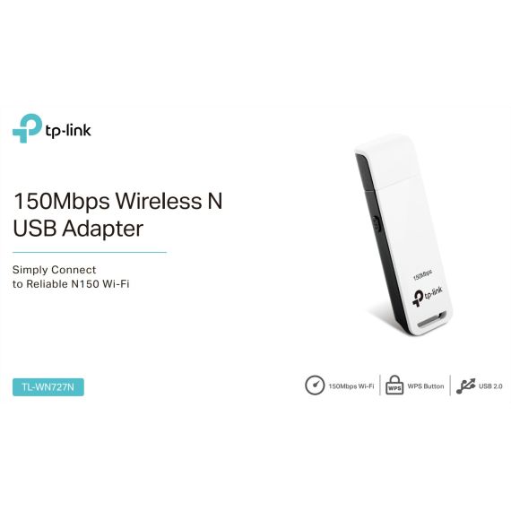 TP-LINK TL-WN727N 150MBPS WIRELESS N USB ADAPTER, MEDIATEK, 1T1R, 2.4GHZ, 802.11B/G/N